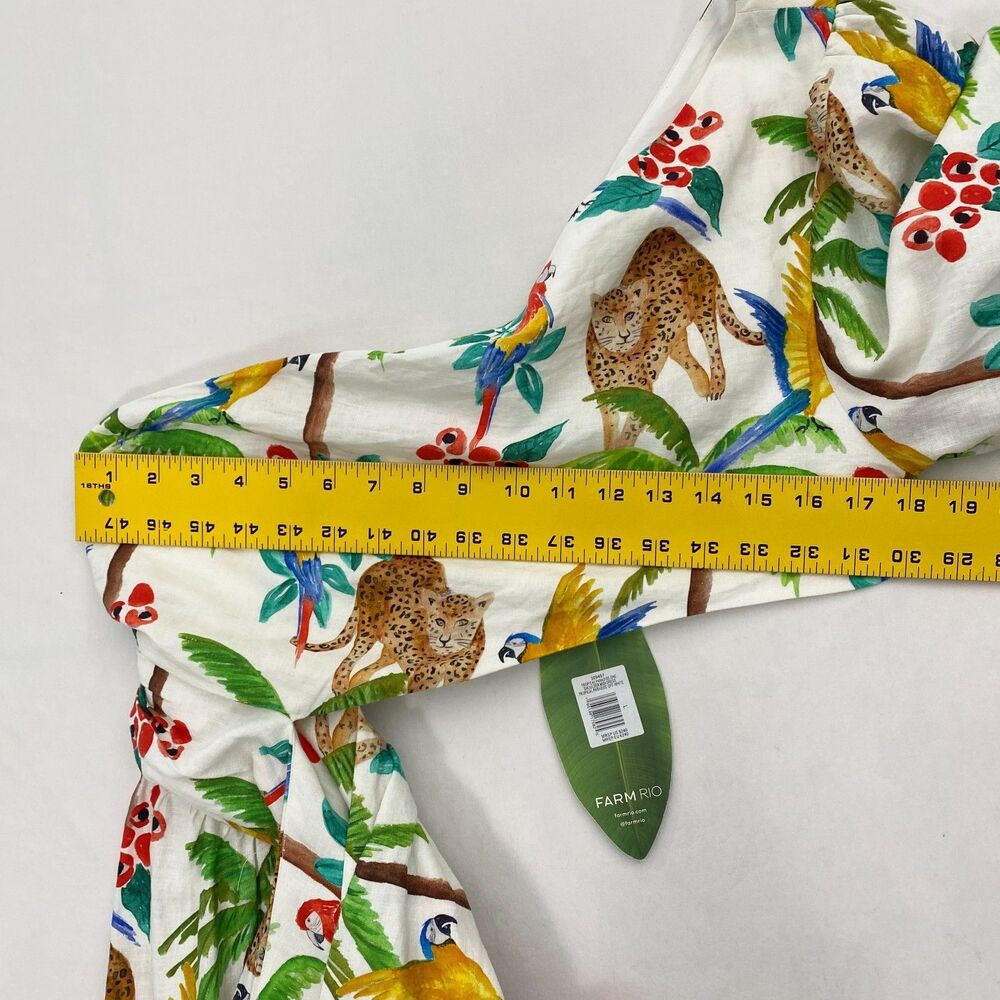 Farm Rio Midi Dress Tropical Paradise One Shoulder Womens Large Cutout Waist - Picture 11 of 13
